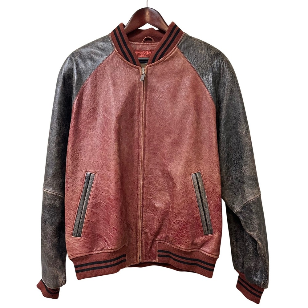 M. Julian Wilsons Leather Bomber Jacket Men's Medium Burgundy Black Distressed